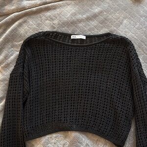 Zara Black Textured Knit Sweater